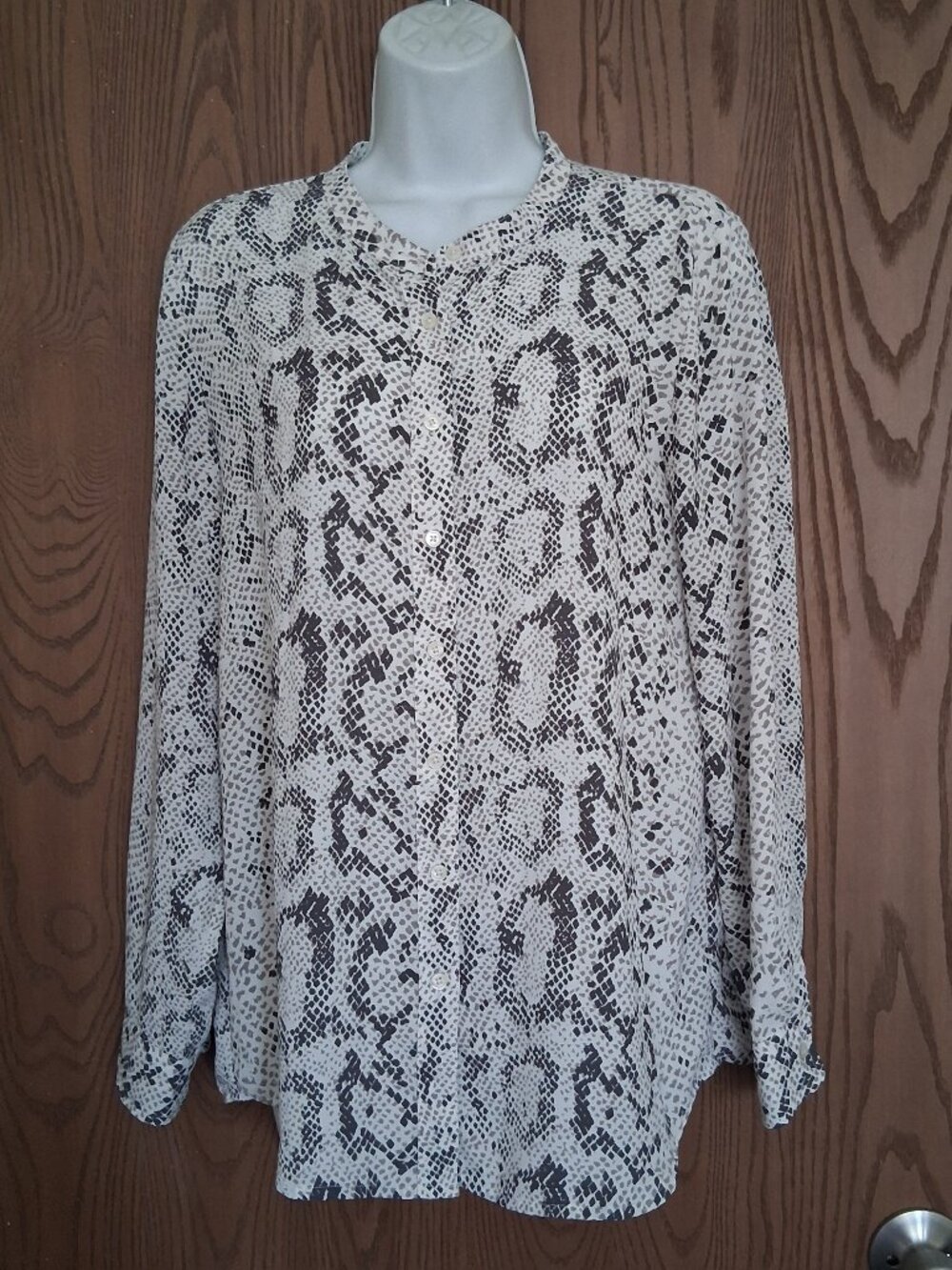 J. Crew Women's Black Tan Animal Print Snakeskin Blouse Small